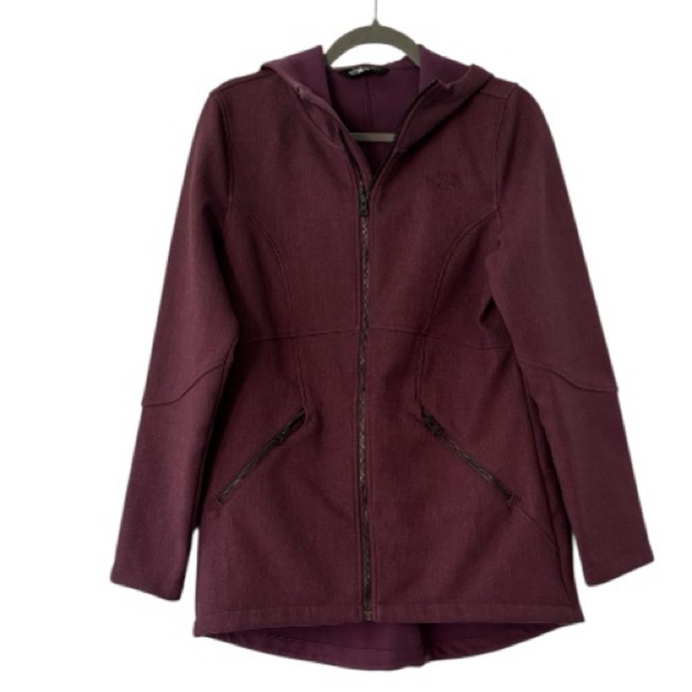 The North Face Hooded Fleece Lined Full Zip Long Jacket in Burgundy Size M